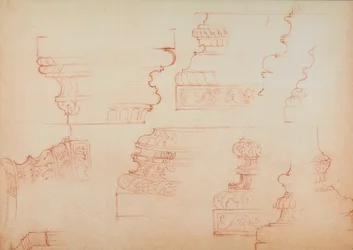 Studie för olika kolumnbaser; teckning av Michelangelo. Casa Buonarroti, Florens